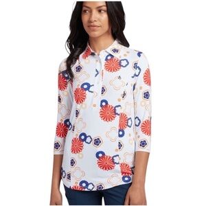 Original Penguin 3/4 Sleeve Retro Floral Polo Popover Blouse‎ Top L
